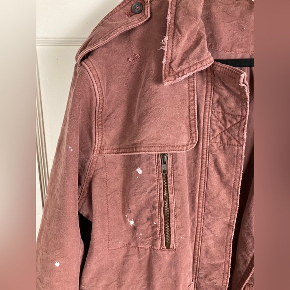 Free People Paint Splatter Jacquard Utility Jacket Rust Distressed M $186 - Picture 7 of 15